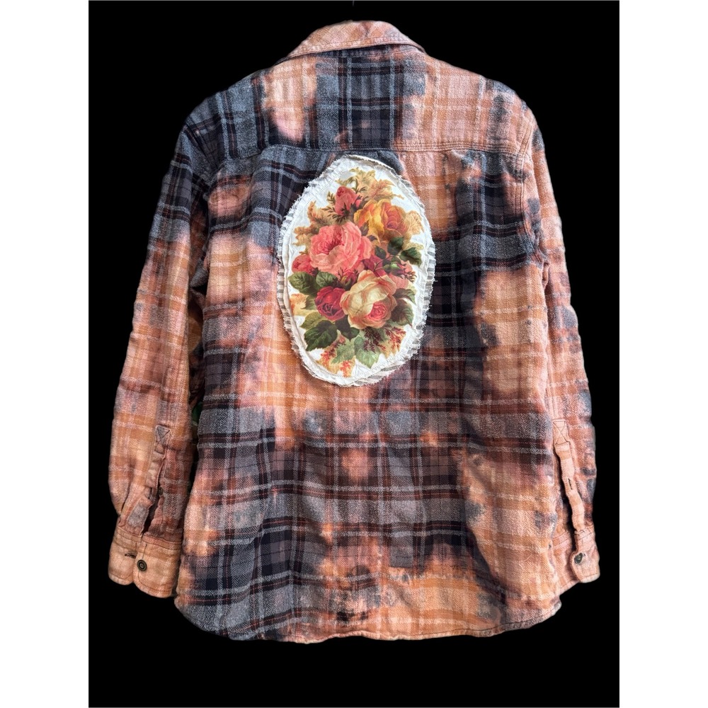 One-of-One Raw Edge Rose Patch Flannel Shirt Men's Medium (Unisex)‎